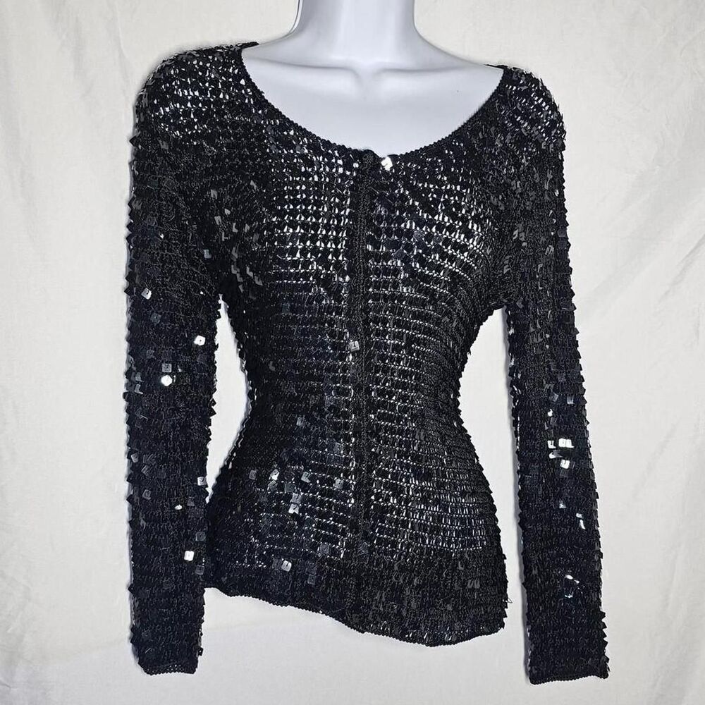 y2k 90s Black sequin festival rave whimsical long sleeve